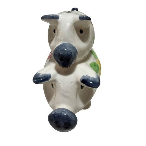 Ceramic White Piggy Bank Floral Coin Slot Stopper Decorative Japan - Picture 6 of 9